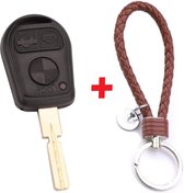 Autoleutel 3 knoppen met HU58RS8N sleutelblad geschikt voor Bmw sleutel Z3 / E38 / E39 / E46 / E60 / E61 / E83 / E95 / Oldtimer - bmw sleutel + gevlochten bruin PU-lederen sleutelh