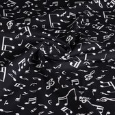 Katoen stof poplin muzieknoot zwart 3 meter