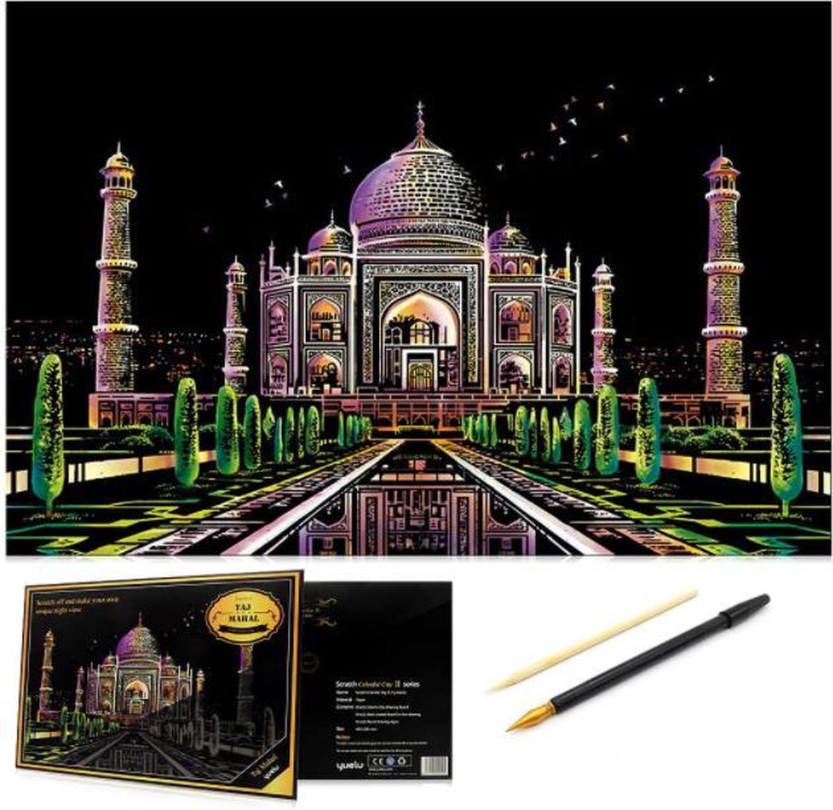 Scratch Art Volwassenen - 41 x 28 cm - Taj Mahal - Kras tekeningen volwassenen pakket - Scratch painting - Kraskaarten - Krasfolie voor volwassenen - Krastekening - Hobby materialen volwassenen – Knutselen voor volwassenen pakket