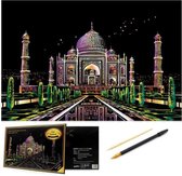 Scratch Art Volwassenen - 41 x 28 cm - Taj Mahal - Kras tekeningen volwassenen pakket - Scratch painting - Kraskaarten - Krasfolie voor volwassenen - Krastekening - Hobby materiale