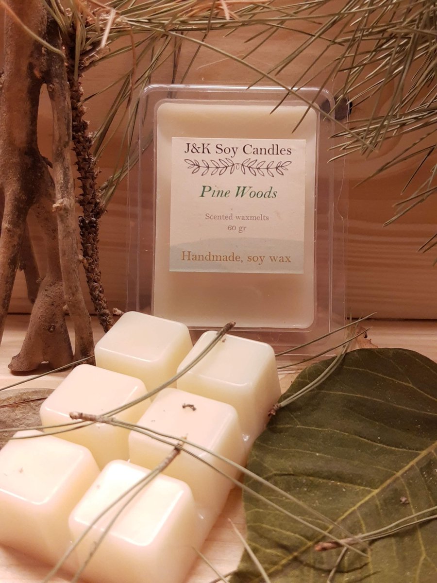 Handgemaakte - Pine Woods - 100 % ecologische sojawas waxmelts - 60 gram - J&K Soy Candles