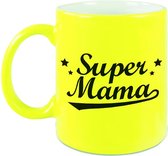 Super mama mok / beker neon geel voor Moederdag/ verjaardag 330 ml