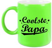 Coolste papa mok / beker neon groen voor Vaderdag/ verjaardag 330 ml
