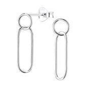 Joy|S - Zilveren cirkel met ovaal oorhangers stud