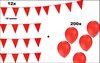 12x Vlaggenlijn rood 10 meter + 200 Ballonnen rood - vlaglijn ballon festival thema feest verjaardag party