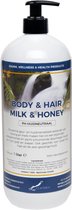 Body & Hair Milk & Honey - 1 liter met gratis pomp - 2 in 1 voor lichaam en haar.