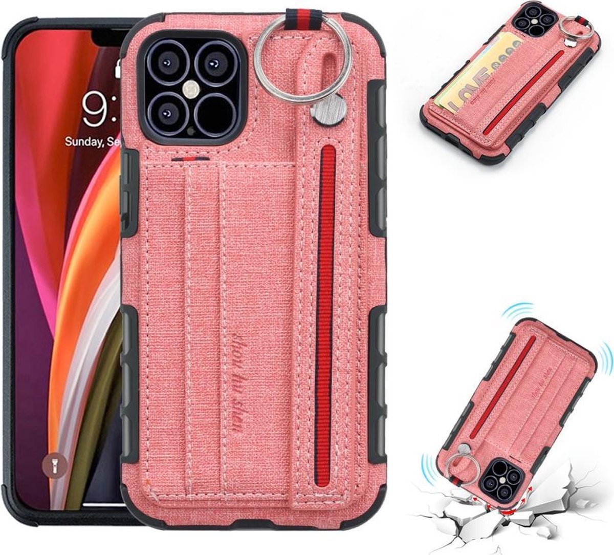 Hoesje iPhone 12 / iPhone 12 Pro met stoffen coating - Roze