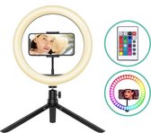 Ringlamp van HYP. - 120 LEDS - 18 kleuren RGB - Volledig draadloos - 26CM Ring light - tiktok lamp
