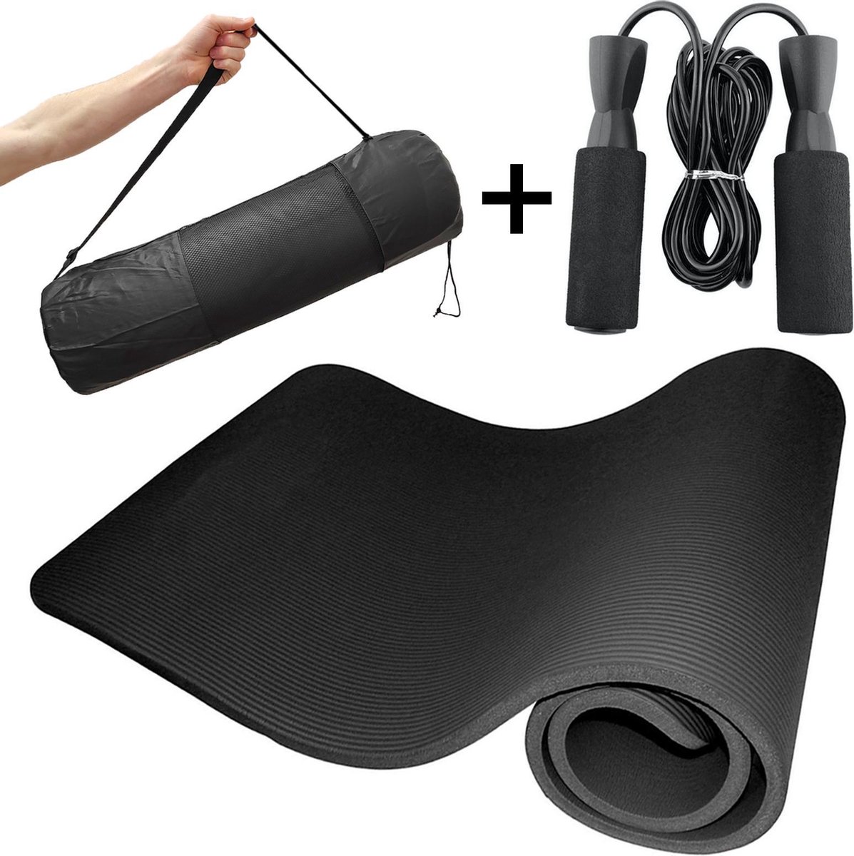 The Social Products Fitness mat + Springtouw - Yoga mat met jump rope voor conditietraining
