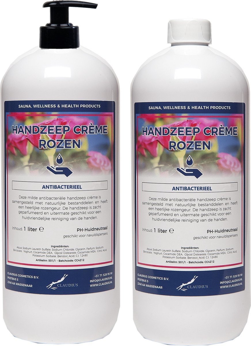 Goedkoopste Handzeep Crème Rozen 1 liter - met gratis pomp - set van 2 stuks