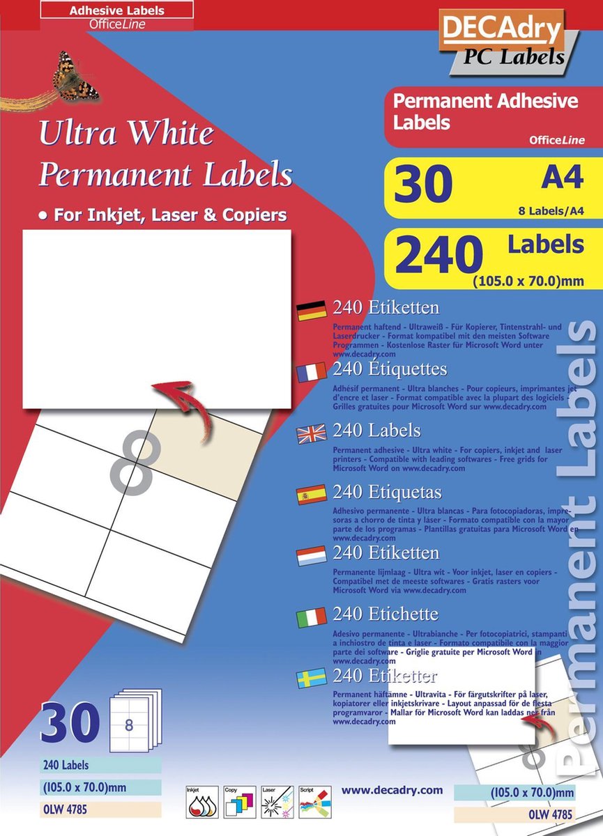 Decadry Etiketten / Labels 105 x 70mm