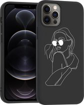 iMoshion Design voor de iPhone 12, iPhone 12 Pro hoesje - Abstract Gezicht - Zwart / Wit