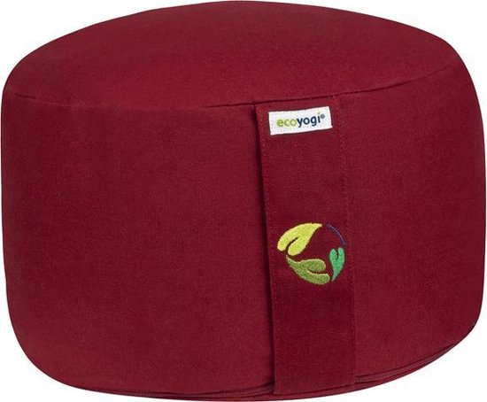 Meditatiekussen Ecoyogi Rood Rond Extra Hoog 20 cm x 30 cm (Hoogte x Diameter) – Wasbare Buitenhoes – Aanpasbare Boekweit Vulling - 100% Gecertificeerd Biologisch Katoen | GOTS Gecertificeerd - Duurzaam Yoga zit kussen – Yogakussen