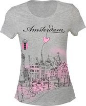 Dames - T-Shirt - Casual T-Shirt - Fun T-Shirt - Fun Tekst - Lifestyle T-Shirt - Outdoor Shirt - Hartje - Love - Wapen - Amsterdam - Sport Grey - XXL