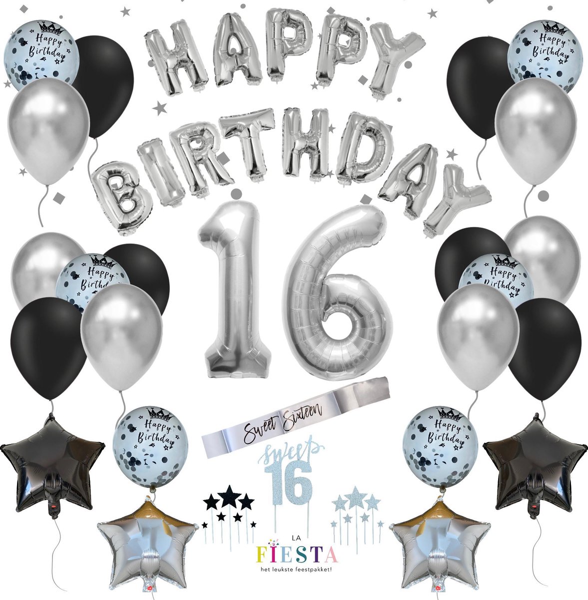 16 Jaar Verjaardag Versiering - Zilver - Sweet 16 Birthday - Versiering  Verjaardag -... | bol.com