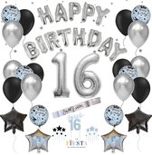 16 Jaar Verjaardag Versiering - Zilver - Sweet 16 Birthday - Versiering Verjaardag - Feestversiering - Slingers & Ballonnen