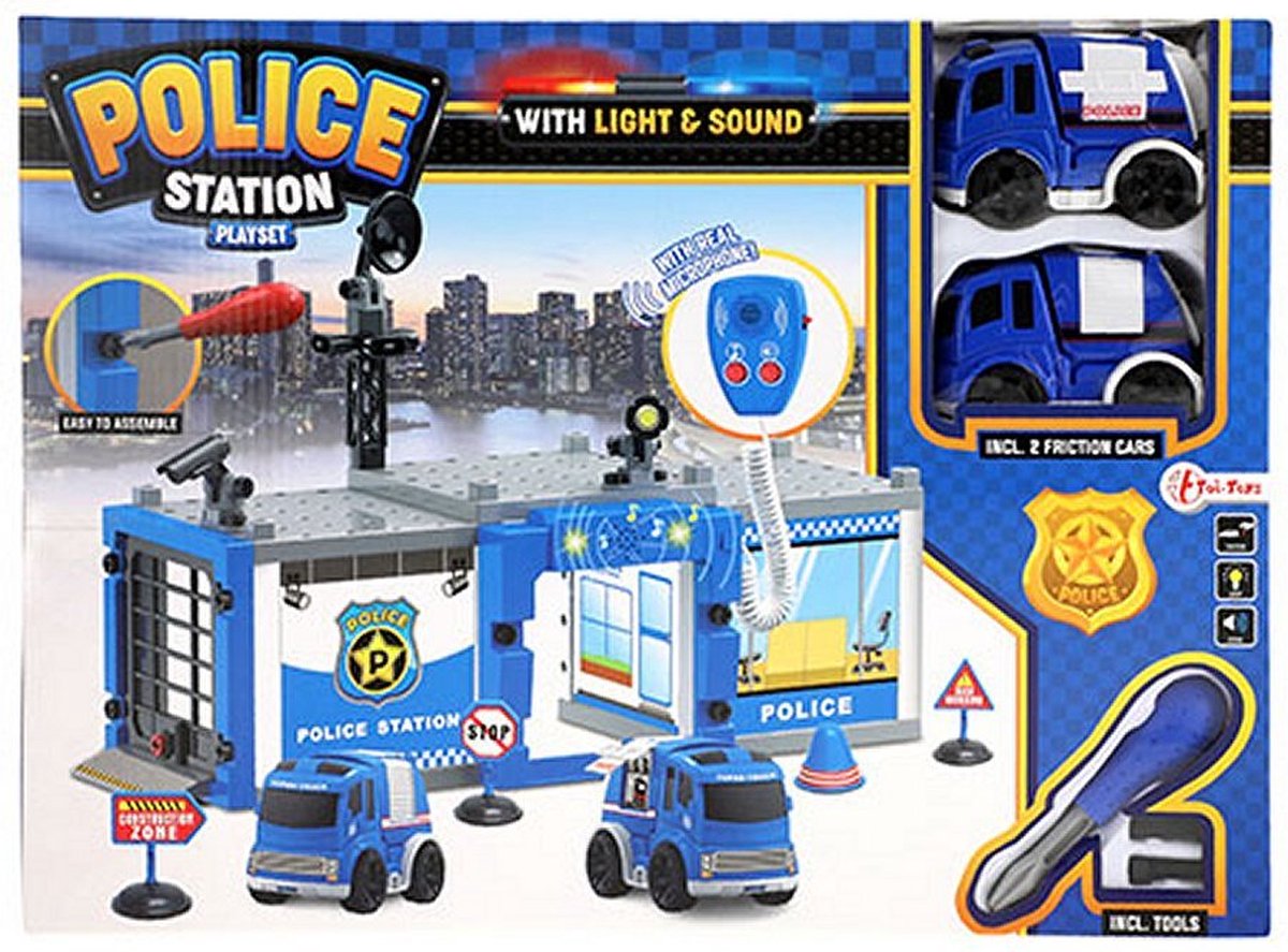 Play Set Police Station With 2 Cars Friction L-s - Toi-Toys