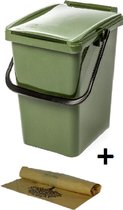 1 Kliko afvalbak - 10 l - groen + rol bio 10 liter afvalzakken - GFT - afval scheiden - 30 cm hoog - 10 liter
