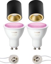 Pragmi Cliron Pro - Opbouw Rond - Mat Zwart/Goud - Verdiept - Ø90mm - Philips Hue - Opbouwspot Set GU10 - White and Color Ambiance - Bluetooth - BSE