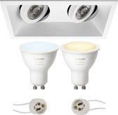 Pragmi Zano Pro - Inbouw Rechthoek Dubbel - Mat Wit - Kantelbaar - 185x93mm - Philips Hue - LED Spot Set GU10 - White Ambiance - Bluetooth - BES LED