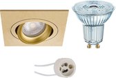LED Spot Set - OSRAM Parathom PAR16 940 36D - Pragmi Borny Pro - GU10 Fitting - Dimbaar - Inbouw Vierkant - Mat Goud - 5.5W - Natuurlijk Wit 4000K - Kantelbaar - 92mm - BES LED