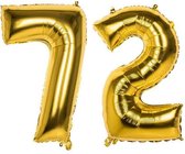 72  Jaar Folie Ballonnen Goud - Happy Birthday - Foil Balloon - Versiering - Verjaardag - Man / Vrouw - Feest - Inclusief Opblaas Stokje & Clip - XXL - 115 cm