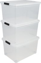 IRIS New Carry Stocker Rollerbox Opbergbox - 50L - Kunststof - Transparant/Zwart - Wieltjes - Set van 3
