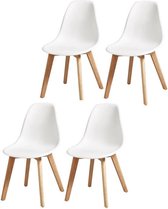 SACHA Lot de 4 chaises de salle a manger blanc - Pieds en bois hévéa massif  -... | bol.com