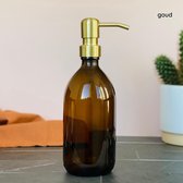 Groeikruid Zeeppompje Vrijstaand | Zeepdispenser | 500 ml Amber glas | RVS pompkop | Goud