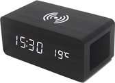 Digitale Wekker Hout - Speaker - Bluetooth - Wireless - Led - Datum - Tijd - Klok - QI Opladen - Bruin Hout