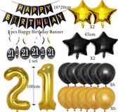 Thomline Verjaardag 21 Jaar | Feestversiering | Ballonnen, Slingers & Sterren |Zwart & Goud