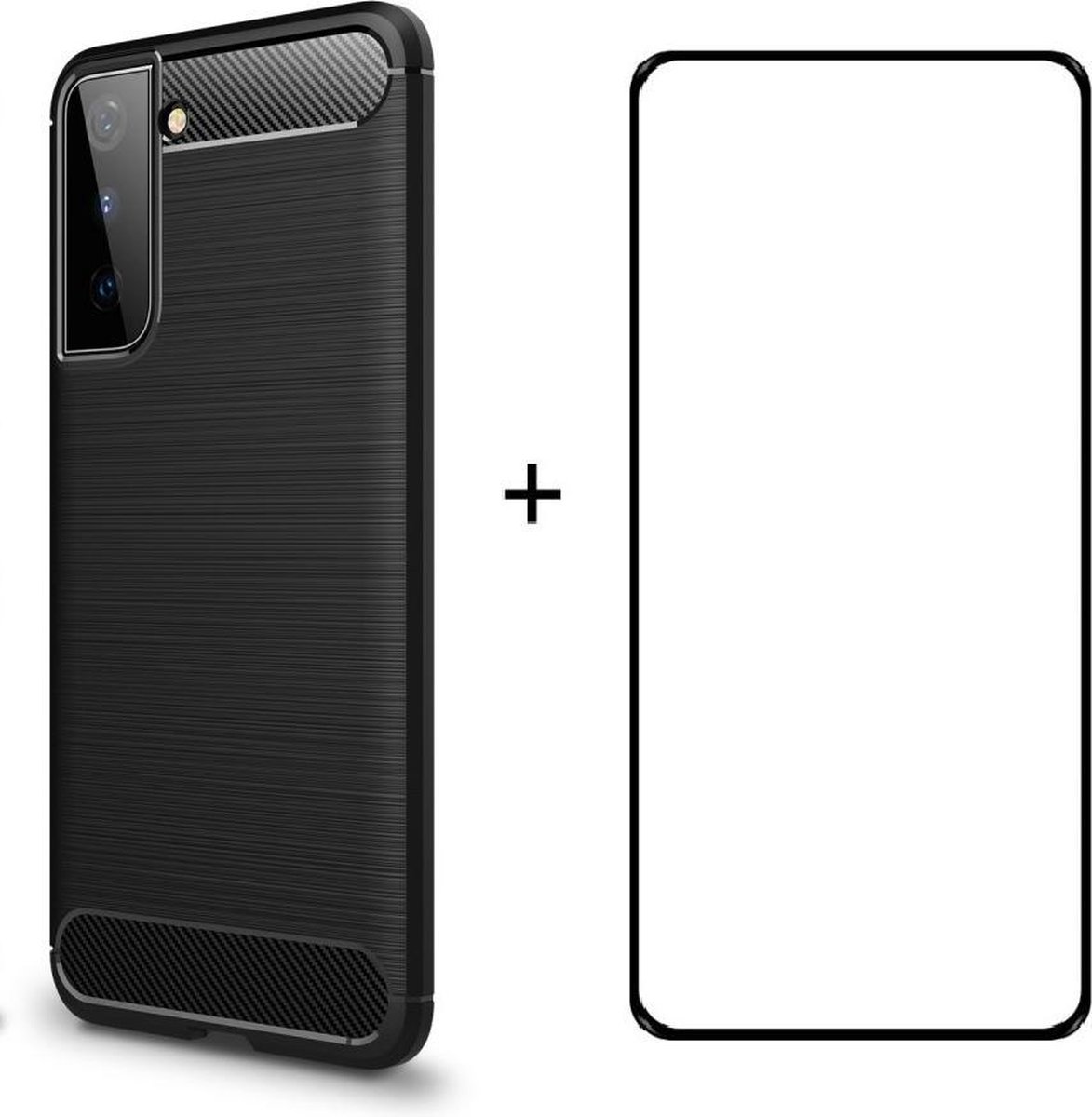 Silicone gel zwart hoesje Telefoonhoesje geschikt voor Samsung Galaxy S21 met full cover glas screenprotector