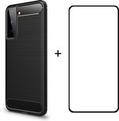Silicone gel zwart hoesje Telefoonhoesje geschikt voor Samsung Galaxy S21 met full cover glas screenprotector