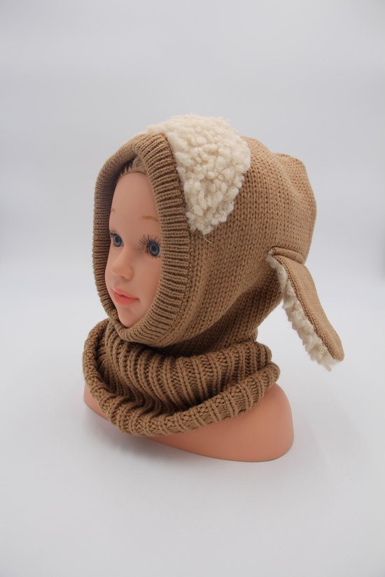 Leuke kindermuts - Bruin - unisex - met oorjes en sjaal - kids hat - winter  | bol.com