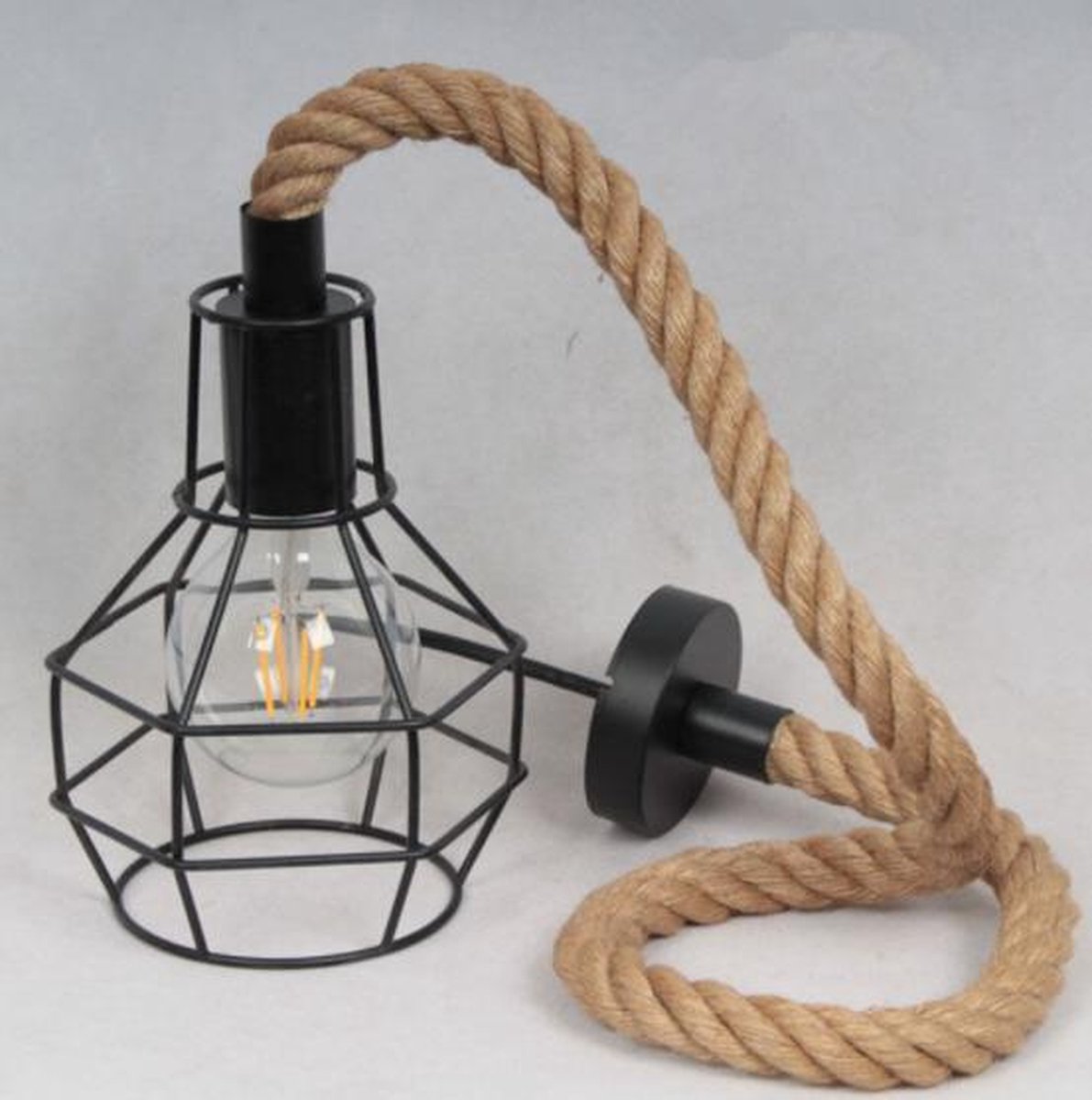 Plafondlamp touw/metaal - industriële lamp - woonkamer - zwart - hanglamp -  verlichting | bol.com