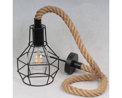 heilig spoel canvas Plafondlamp touw/metaal - industriële lamp - woonkamer - zwart - hanglamp -  verlichting | bol.com