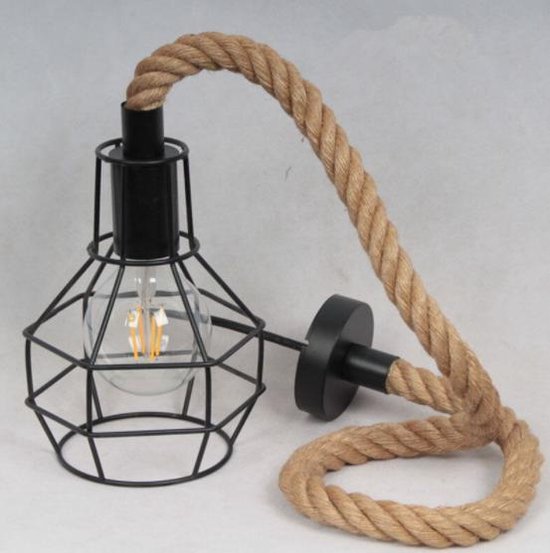 Analytisch Dressoir Leuk vinden Plafondlamp touw/metaal - industriële lamp - woonkamer - zwart - hanglamp -  verlichting | bol.com