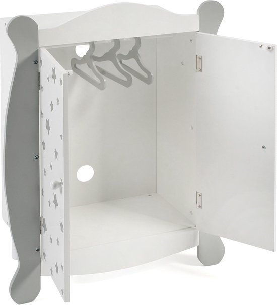 Bayer Chic 2000 Armoire Poupée Avec Tringle Et Cintres - Meuble Étoiles Gris