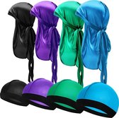 Durag - Deluxe Silky Durag Caps Elastic Wave Cap Lange Staart Headwraps Brede Drager Golven Verpakking van 8 - l