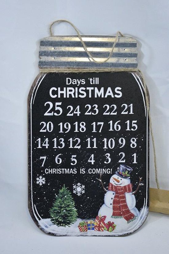 Countryfield - kerst - kerstkalender - adventskalender - kalender - sneeuwpop - 40 x 24 cm -metaal & hout - met krijtje