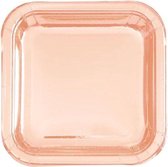 Kartonnen Bordjes vierkant rosé goud 18 cm 8 st - Wegwerp borden - Feest/verjaardag/BBQ borden / Gebak bordjes maat