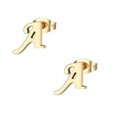 Aramat jewels ® - Oorbellen letter a zweerknopjes goudkleurig chirurgisch staal 9mm