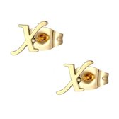 Aramat jewels ® - Oorbellen letter x zweerknopjes goudkleurig chirurgisch staal 8x9mm