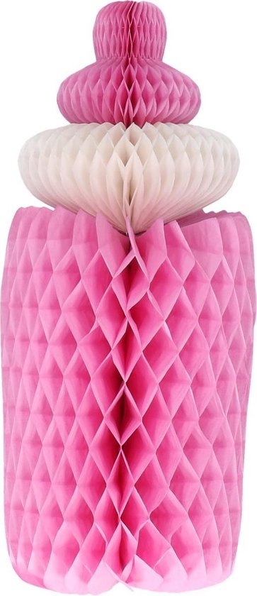Babyflesje - Decoratie pompom | Baby shower | roze | hoogte 30 cm | doorsnede ca. 14 cm. | vorm babyfles
