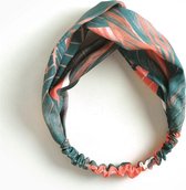 Haarband Cross - Bandana - Haarband dames - Haarbanden dames - Haaraccessoires vrouwen - Red/Green Leaves - Stijl 48