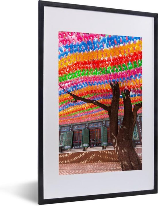 Fotolijst incl. Poster - Boom met gekleurde lampionnen in Zuid-Korea -  40x60 cm -... | bol.com