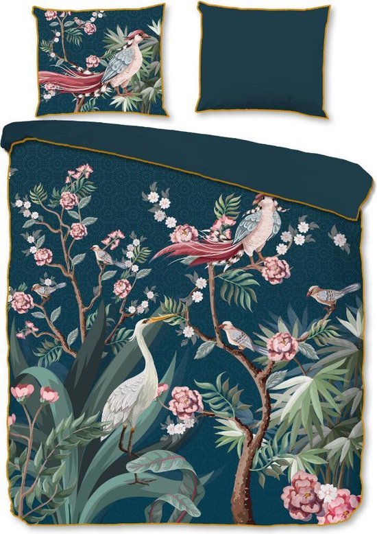 Premium Biologisch Katoen/Satijn Tweepersoons Dekbedovertrek Kraanvogel Petrol | 200x200/220 | Luxe En Comfortabel | Hoogwaardige Kwaliteit