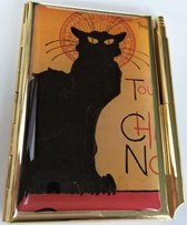 Zeeuws Meisje-  Luxe adressenboekje -  sierdoosje met pen -messing, verguld met echt laagje goud- affiche zwarte kat Steinlen