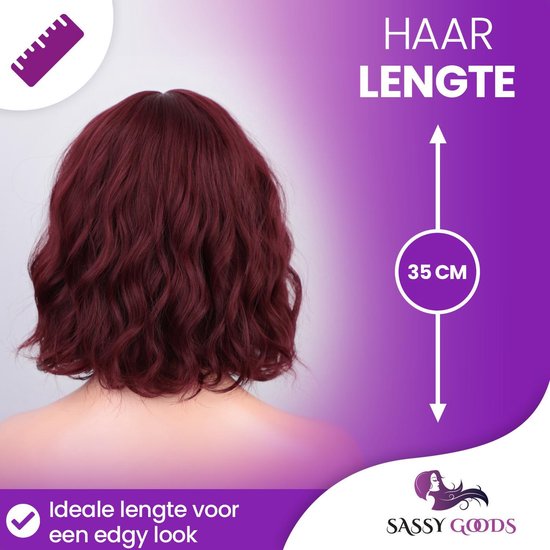 SassyGoods® Rode Pruik - Pruiken Dames - Wig - Verstelbaar - Kort Haar - Rood - 35 cm - SassyGoods