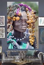Luxe Wanddecoratie - Fotokunst 'Tribal Girl'- Hoogste kwaliteit Plexiglas - Blind Aluminium Ophangsysteem - 60 x 90 - Akoestisch en UV Werend - inclusief verzending  -